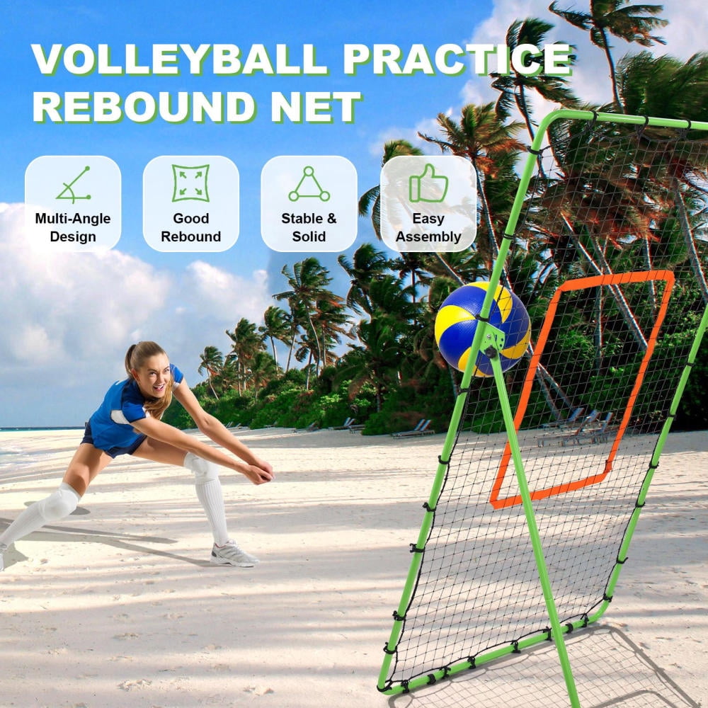 Tohu Portable Volleyball Training Net with Carbon Steel Frame, UV-Resistant 25mm/1in Thickened Rebound Net, 5 Angles Adjustable Quick 15-Minute Setup, 7x4 Ft