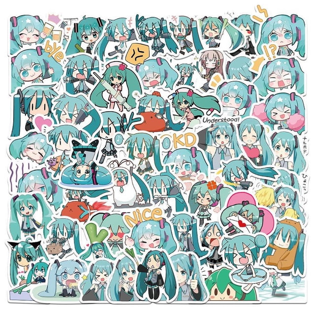 Pegatinas Hatsune Mikus Anime, 65 unidades, PVC, impermeables, 4-6 cm