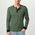thumbnail image 2 of Mens Tshirts Henley Neck Long Sleeve Button Striped Tees for Casual Comfortable Slim Fit Fall Winter Fashion Mens Shirts Green M, 2 of 8