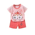 thumbnail image 4 of Swuxness Toddler Casual Short Sleeve 2 Piece Sets, Kids Summer Outfit Sets, Fashion Girls' Casual Short Sleeve Round Neck Collar Botton Printed Short Pants Sets Pink, 120, 4 of 4