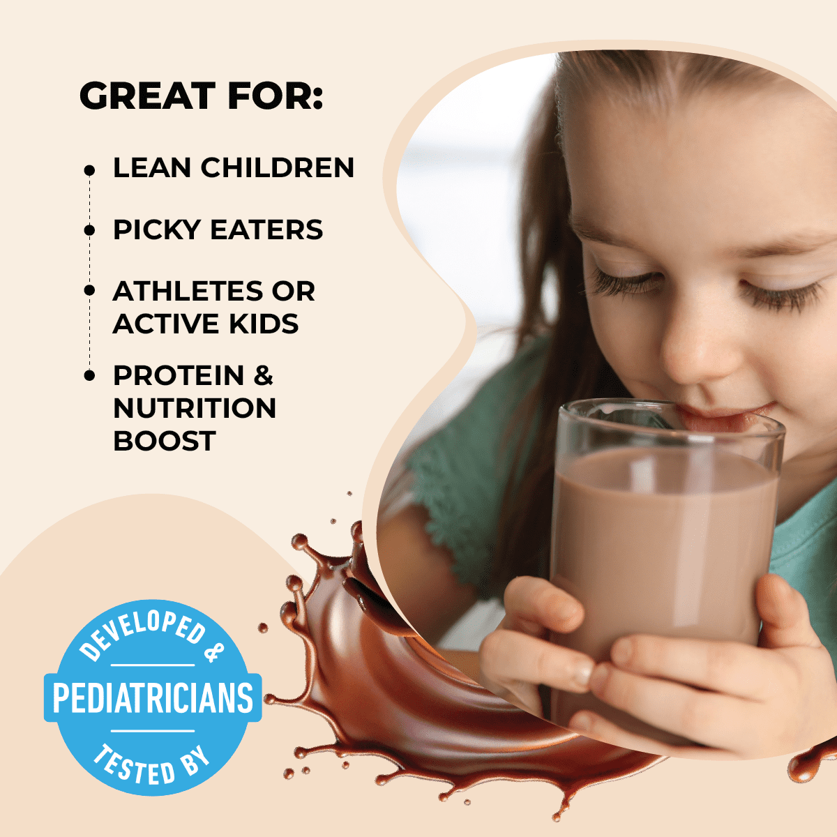 Healthy Heights Kids Protein Shake Mix, Hypoallergenic, Chocolate, 10.9oz Canister