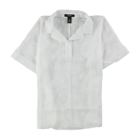 Alfani Womens Petite Oversized Jacquard Pullover Blusa, Blanco, PP