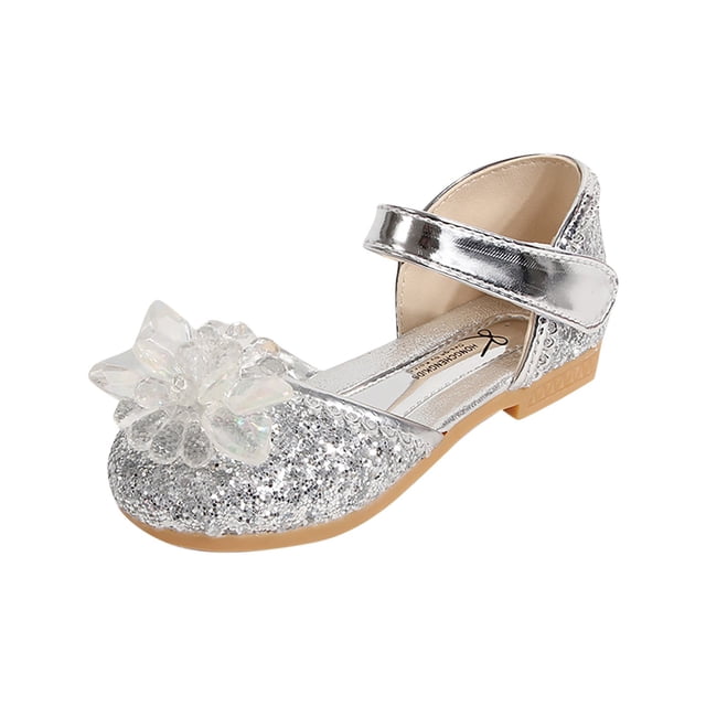 Cethrio Chaussures de Robe pour Filles, Sandales d'Été à Talon Bas pour Princesse, Argent, Taille 11 T