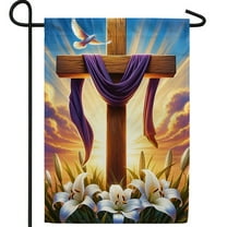 America Forever Easter Cross Garden Flag, 12.5 x 18 inch Double Sided, Christian He is Risen, Lily and Cross Easter Religious, Spring Floral Yard Outdoor Decorative Flag