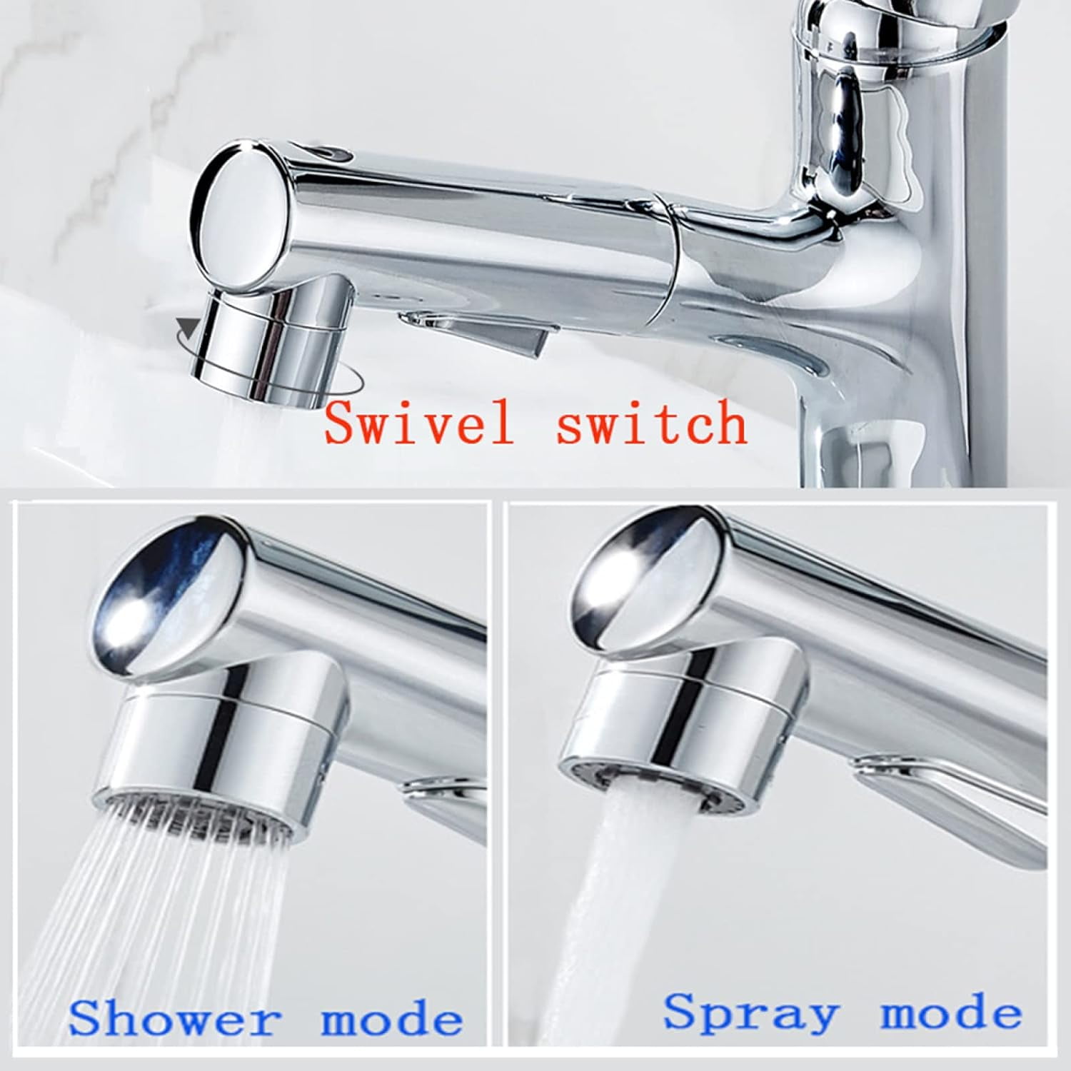 Pull Out Bathroom Faucet, Bathroom Sink Faucet with Sprayer Single Hole, Bathroom Basin Faucet for Hot and Cold Water, Bathroom Sink Faucet Single Handle Chrome,High