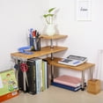 Bamboo 3 Tier Corner Shelf Unit with Stainless Steel Hooks for Kitchen, Office Storage