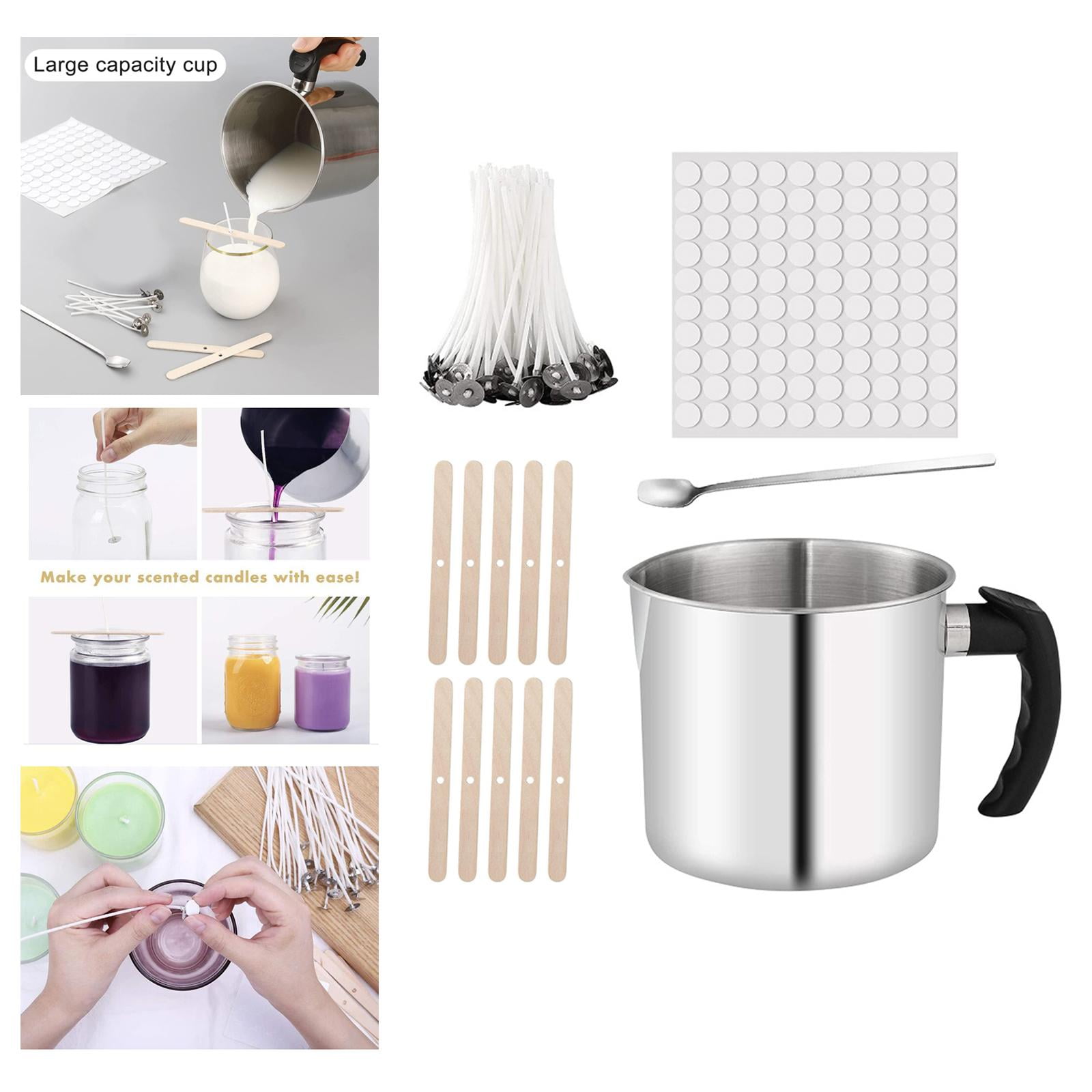GUOOL DIY Candle Making Kit with 1 piece Melting Pouring Pot, 100PCS Candle Wicks, 100PCS Candle Wicks Sticker, 1 piece Spoon, 10PCS Wicks Holders Making Candles