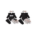 thumbnail image 2 of RUINIXCW Baby Girls Thanksgiving Outfit Fashion Long Sleeve Pumpkin Embroidery Romper with Skort, Headband, Stockings 4Pcs Set, 2 of 9
