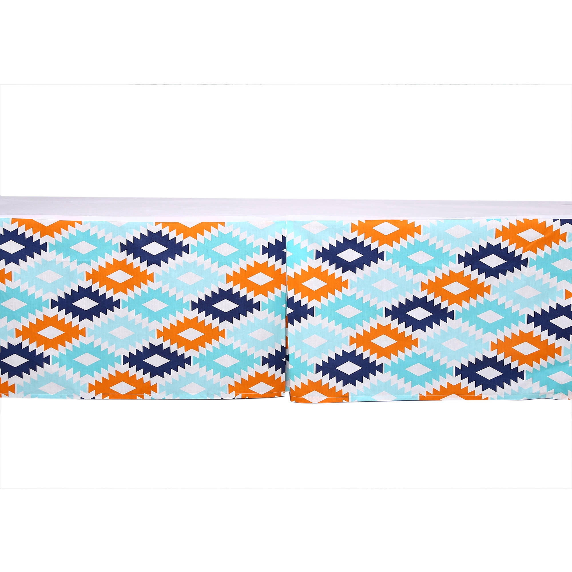 Bacati - Liam Aztec Kilim Aqua/Orange/Navy Tailored with 100% Cotton Percale 13 inch drop Crib/Toddler Bed Skirt