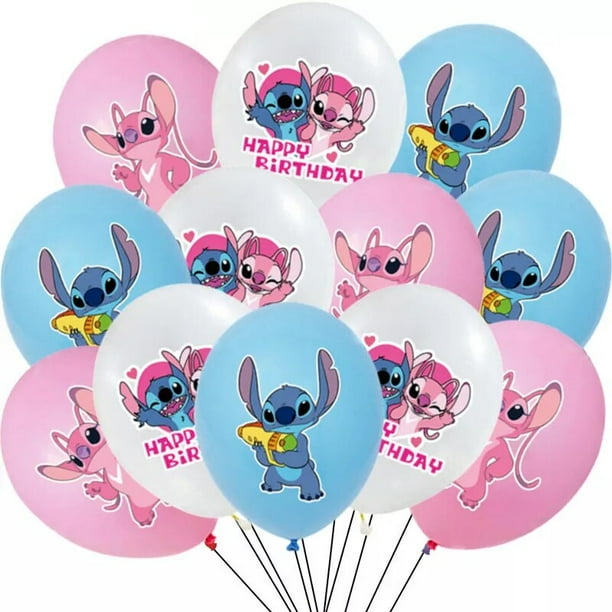 Disney-Decoraciones de Lilo & Stitch para fiesta de cumpleaños, suministros de vajilla para Baby Shower, taza de papel de punto rosa, plato, globo, decoración de fondo