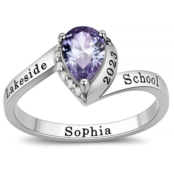 Personalized Customized Sterling Silver Women’s (Ladies) High School Class Ring Gem Collection cubic zirconia Birthstone class rings graduation gifts