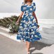 thumbnail image 1 of Puntoco Vestido De Manga Corta Con Cuello En V, Estampado Floral Informal Para Mujer, Manga Abullonada, Lazo Fruncido, Sin Espalda, En Capas, Azul, Xl, 1 of 6