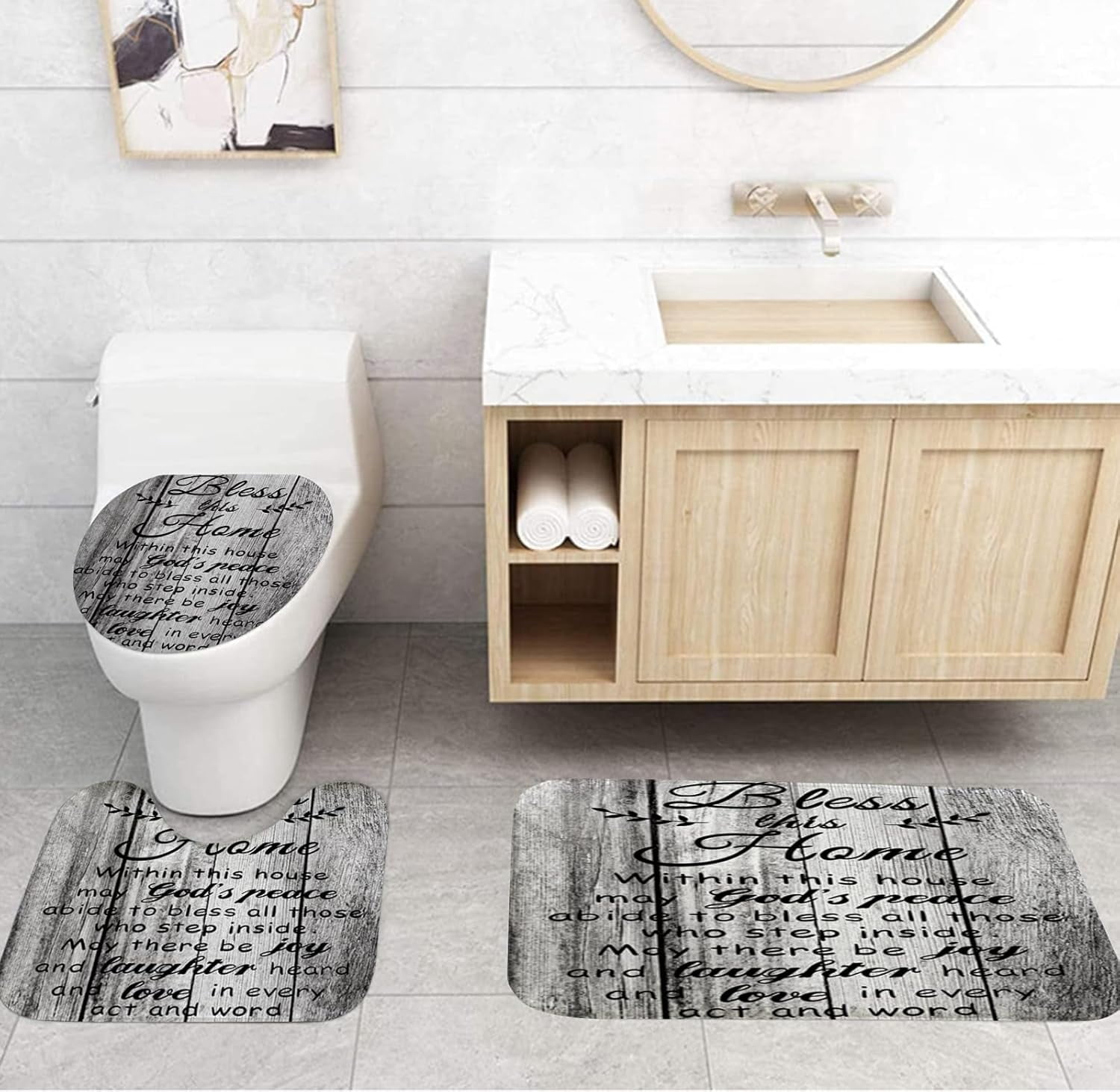 4 PCS White Bible Verse Shower Curtain Sets,Inspirational Quotes Bathroom Sets with Shower Curtain and Rugs and Accessories,Christian Bathroom Shower Curtains Decor with 12 Hooks,72 X 72Inches
