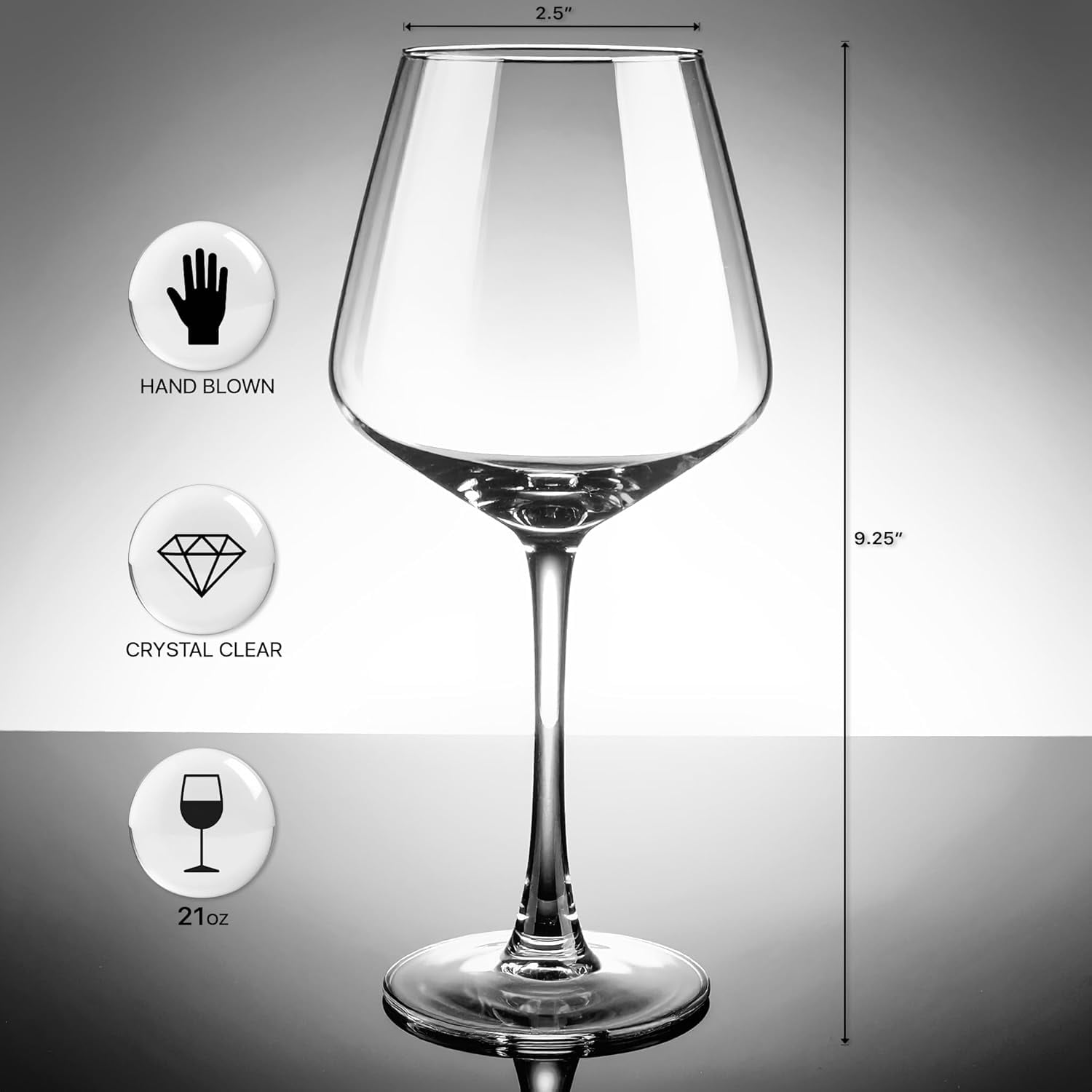 K&K Home Large Red Wine Glasses – Set of 4, 20.5 oz Wide Bowl – Crystal-Clear Glass Goblets for Cabernet, Pinot Noir, or Sangria – Sophisticated, Lead-Free Wine Glasses for Entertaining & Gifting