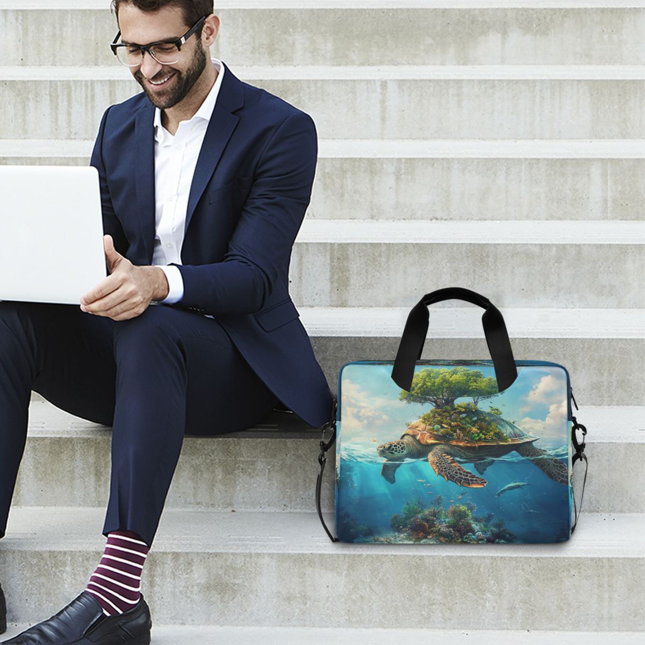 16" Laptop Tote Bag Laptop Sleeve Case Computer Briefcase for Work & Travel Sea Turtle Carrying Island