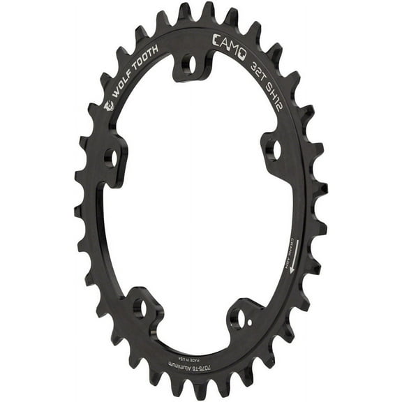 Wolf Tooth CAMO Aluminum Chainring - 34t, Wolf Tooth CAMO Mount, Drop-Stop ST for Compatible with Shimano 12 Speed HG , Black