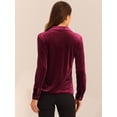 thumbnail image 3 of Camiseta de manga larga con cuello en V de terciopelo retro para mujer Borgoña S, 3 of 5