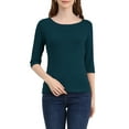 thumbnail image 1 of INSPIRE CHIC Hauts pour Femmes Manches au Coude Encolure Bateau Coupe Ajustée T-Shirt Classique Décontracté L Vert Foncé, 1 of 7