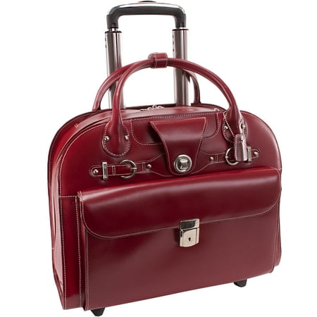 McKlein EDGEBROOK, Wheeled Ladies' Laptop Briefcase, Top Grain Cowhide Leather, Red