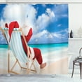 thumbnail image 1 of Ambesonne Santa Shower Curtain, Relaxing at Exotic Beach, 69"Wx84"L, Blue Sand Brown Red, 1 of 3