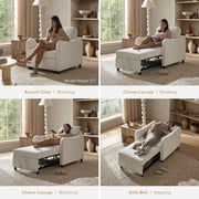 Mopio Sophie 4-in-1 Convertible Sleeper Chair Bed, Accent Chair, Armchair, Chaise Lounge, Comfy Reading Chair, Pull Out Bed with Adjustable Backrest & Spill-Resistant Boucle for Living Room, Bedroom