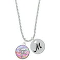 thumbnail image 1 of Delight Jewelry Silvertone Domed Multi Color CNA Silvertone Script Initial Disc - M - Charm Necklace, 20"+3", 1 of 4