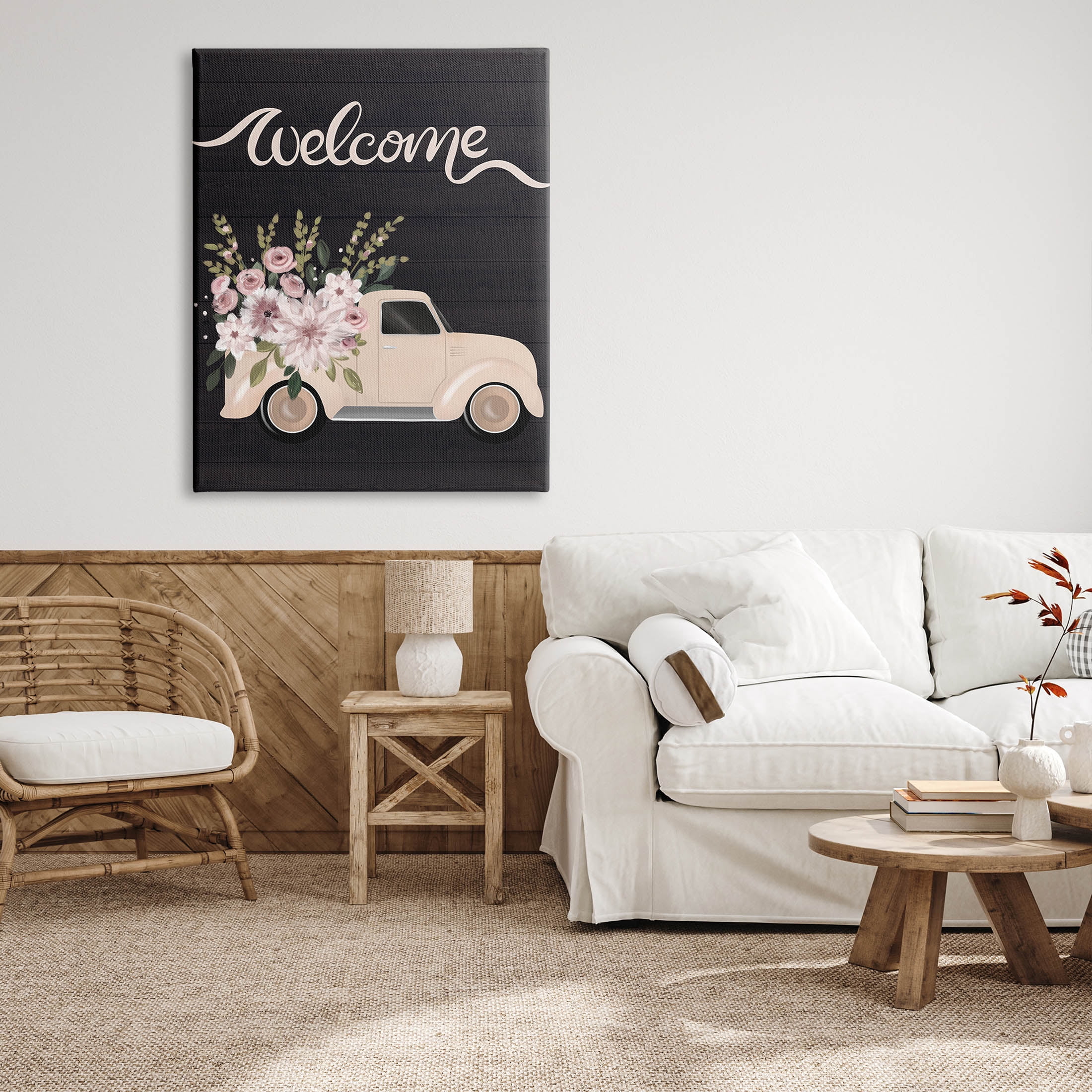 Floral Welcome Country Truck Transportation Graphic Art Gallery Wrapped Canvas Print Wall Art