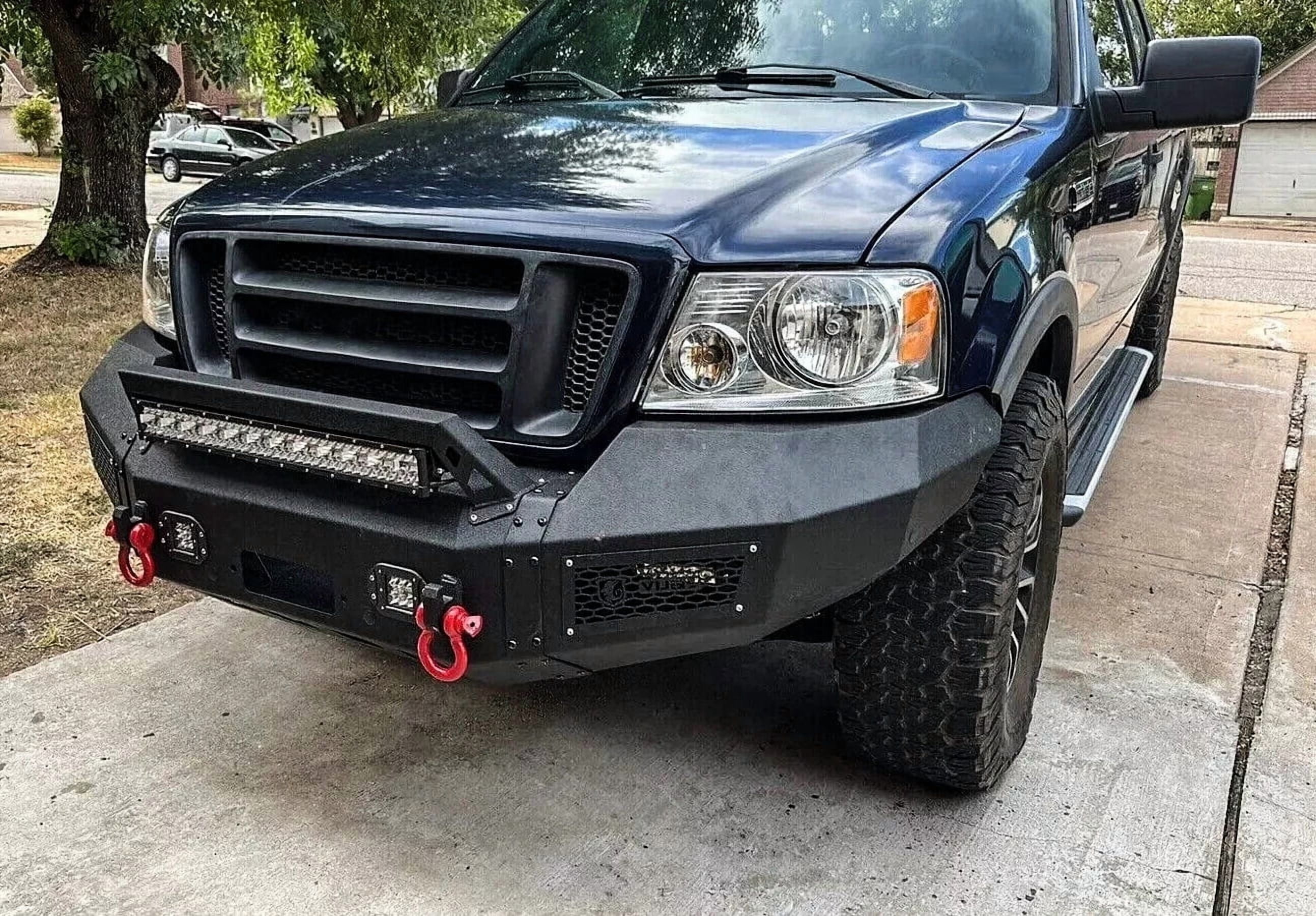 Vijay Compatible with 2004-2005-2006-2007-2008 Ford F150 Front Bumper Textured Black Steel with Light and D-ring