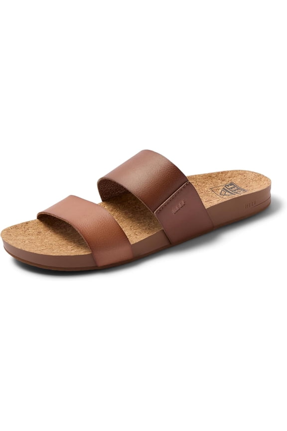 Cushion Vista Womens Fashion Slide Sandal, Vegan Leather Strap, Ultra Soft Cushion Footbed, Espresso Duo, SIZE 8