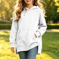 thumbnail image 5 of Jalioing Girls Long Hoodies Oversized Long Sleeve Side Slit Pullover Tops Fashion Solid Hooded Sweatshirt with Pocket, 5 of 7