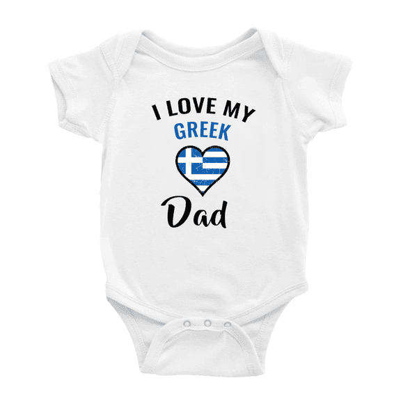 I Love My Greek Dad Heart Flag Cute Baby Bodysuits (White, 18-24 Months)