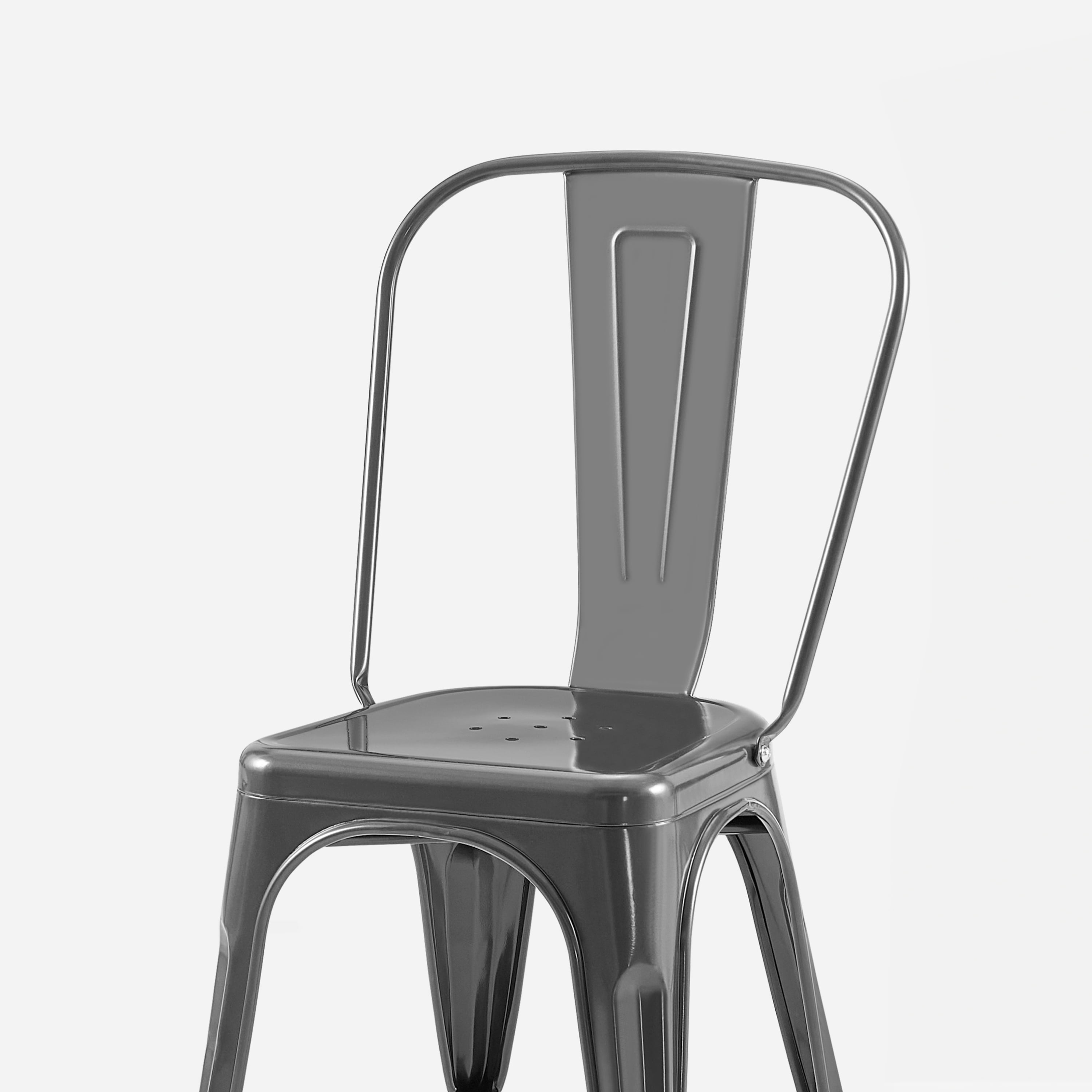 Grey Industrial Metal Dining Chairs 18 Inch Seat Height Stackable, Set of 2