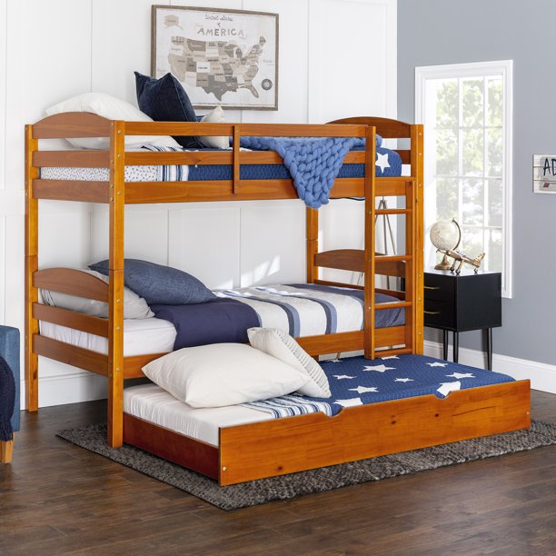 Solid Wood Twin over Twin Honey Bunk Bed with Storage/Trundle Bed by
