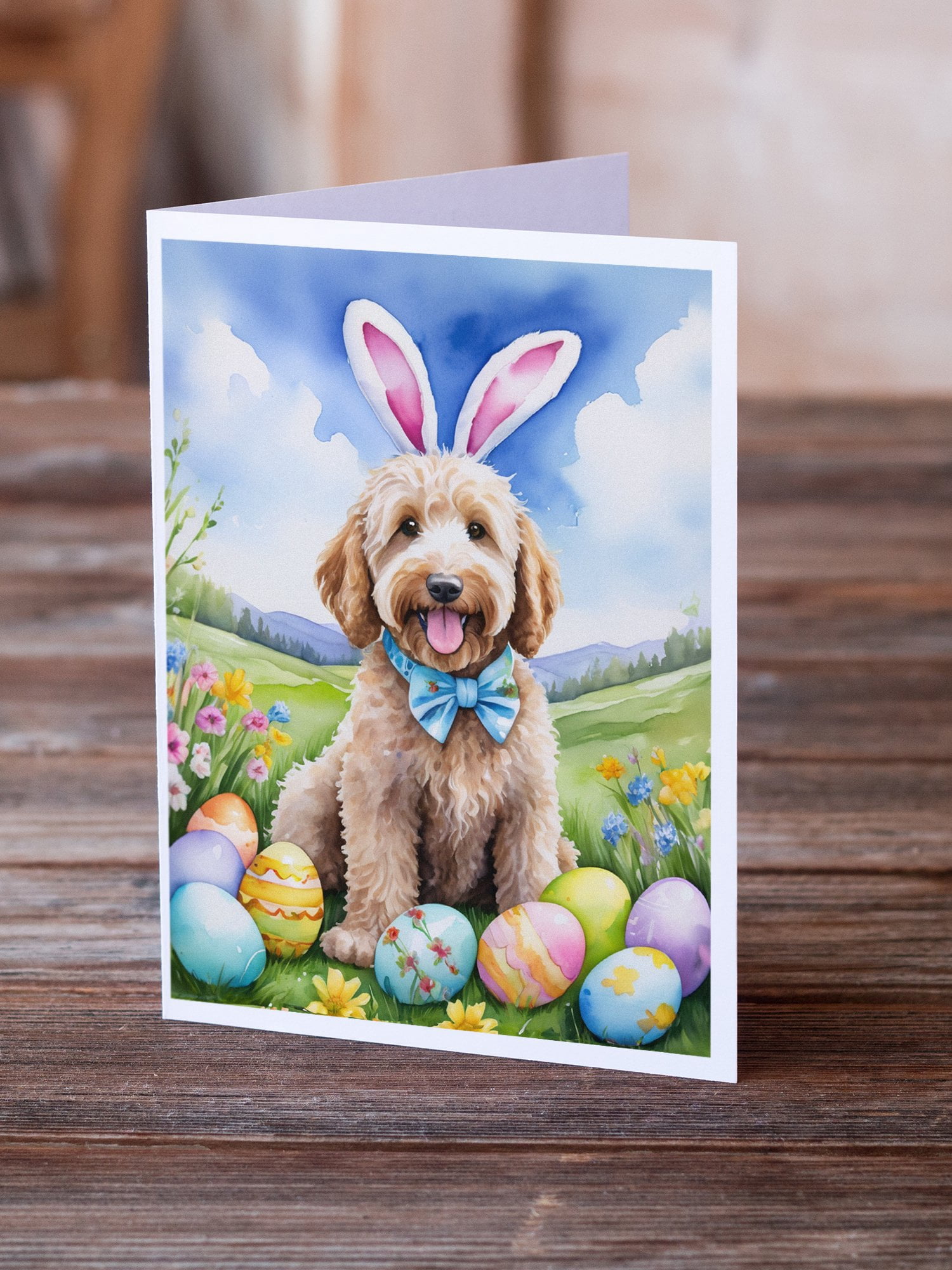 Goldendoodle Easter Egg Hunt Greeting Cards Pack of 8 7 in x 5 in