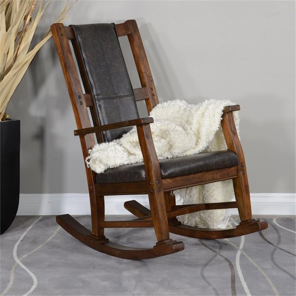 Maklaine Farmhouse Mahogany Wood Rocking Chair in Dark Brown