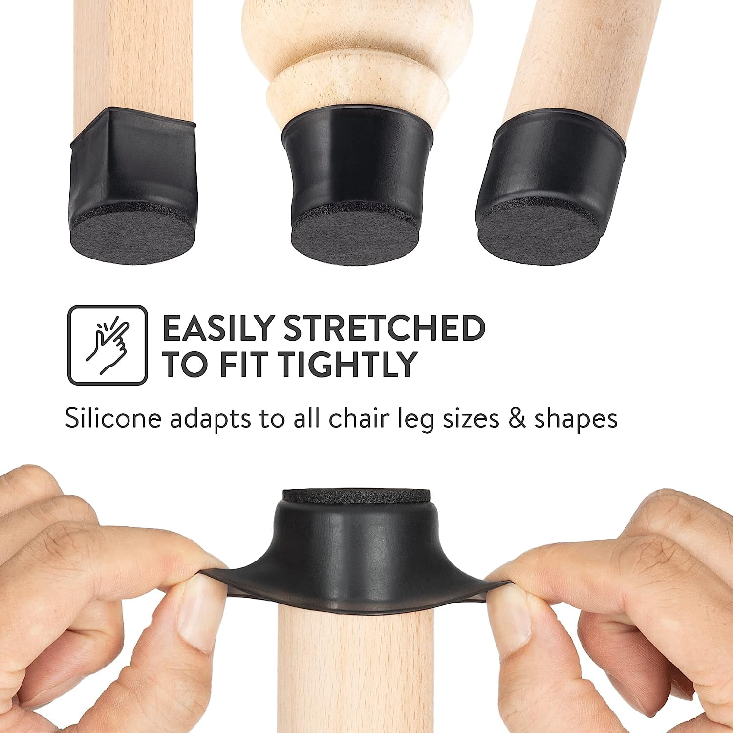 Chair Leg Floor Protectors - 16 pcs Black - Felt Bottom Silicone Pads for Hardwood Floors & Furniture Feet - Rubber Caps for Chairs - Large