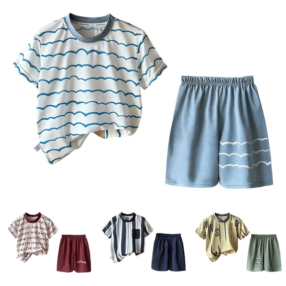 Bovxnpu Boys Summer Clothing Sets Boys Thin Printed Short Sleeve Shorts Casual Fashion Outfit Set