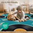 thumbnail image 4 of ODIKA 6'x9' Washable Area Rug Music Record Cd Vintage Disc Sound Wave Motif Round Retro Vinyl Refined for Queen Size Bedroom, Under Bed, Master Suite, Easy Care, Non-Shedding, 4 of 7