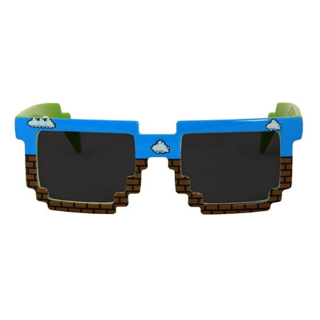 Pixel 8-Bit Costume Blue & Brown Brick Glasses