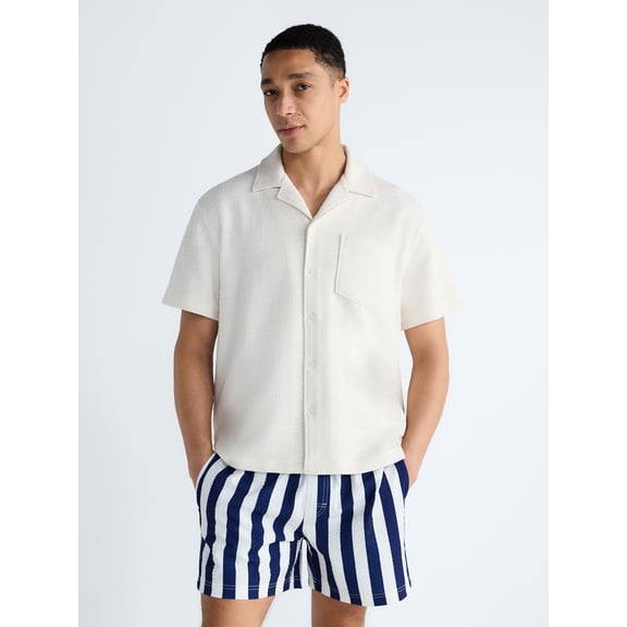 Free Assembly Men's Textured Camp Shirt with Short Sleeves, Sizes S-3XL