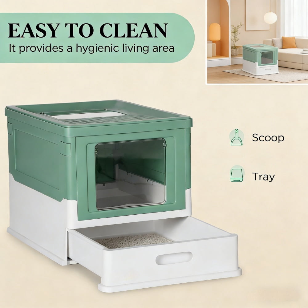 Stainless Steel Enclosed Cat Litter Box, Large Durable Pet Toilet with Enclosure for Cats  LJH