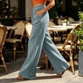 thumbnail image 4 of Guluxicc Women's Cotton Pants with Pockets Elastic Waist Long Wide Leg Trousers Summer Casual Outfits for Everyday Wear, 4 of 5