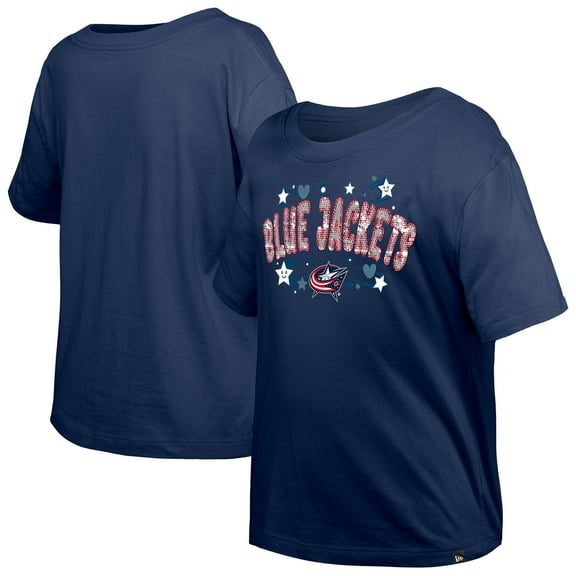 Girl's Youth New Era  Navy Columbus Blue Jackets Flip Sequin T-Shirt