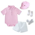 thumbnail image 2 of Boys Summer Outfits Party Romper Shorts Hat Socks Shoes 5 Piece Set Little Gentlemen Boys Clothes Pink 18 Months-24 Months, 2 of 7