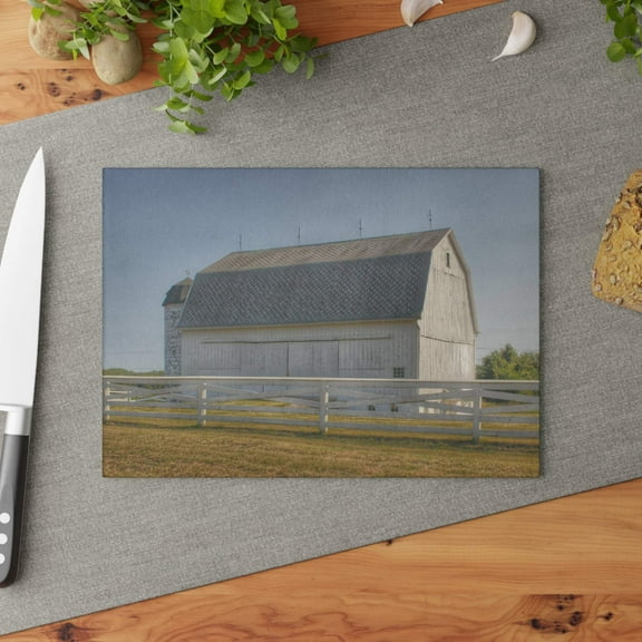 U R There Photography Belsay Road White Rustic Farmhouse Tempered-Glass Cutting Board 8"x 11"