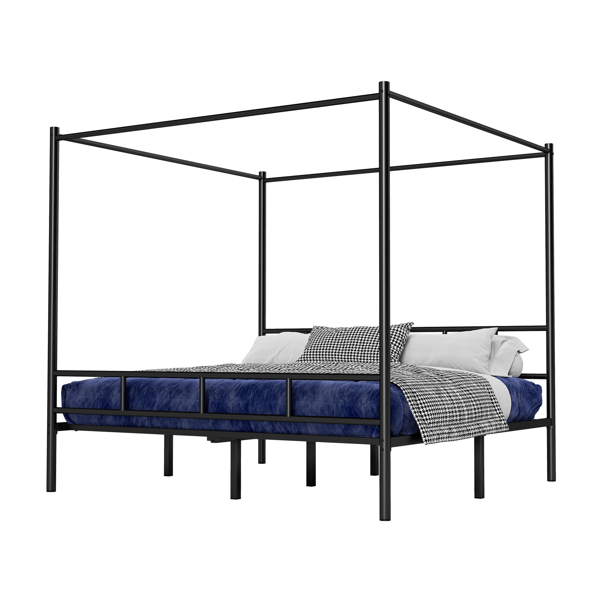 Dextrus Queen Size Bed Frame, Metal Canopy Four Poster Bed Frame,No Box Spring Needed, Black