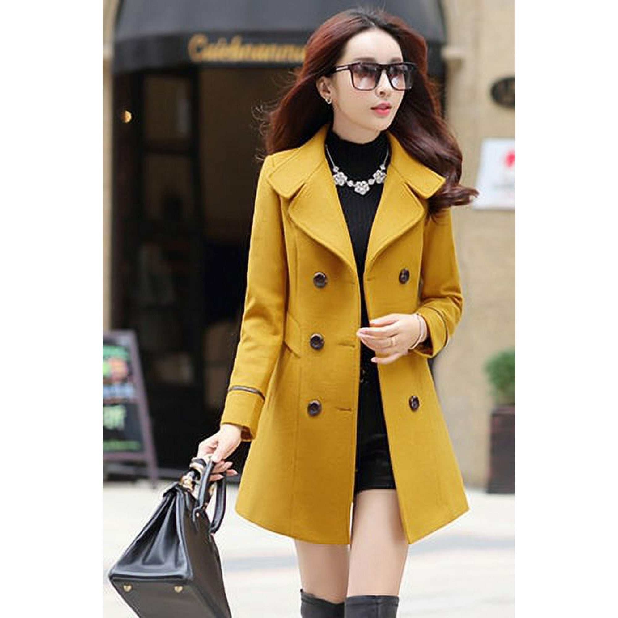Mustard wool coat women's outlet