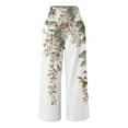 thumbnail image 3 of USNSM Linen Pants for Women Summer Boho Leaf Pants High Waist Stretch Casual Loose Floral Trousers with Pockets White XL, 3 of 4