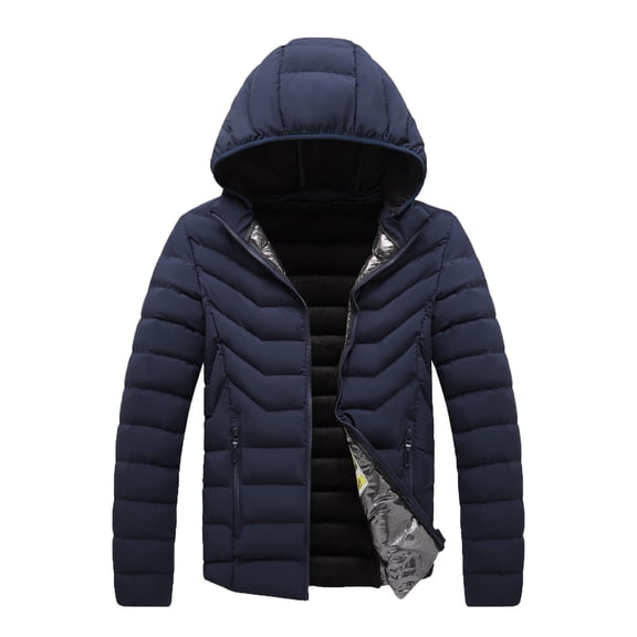 Lilgiuy Men's Sports Thick Jacket Fashion Solid Full Zip Windproof and Cold Detachable Hood Warm Padded Jacket