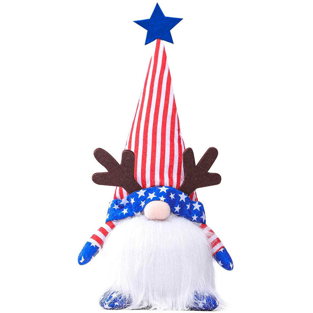 Lighted Patriotic Plush Gnome, 4th of July American Memorial Day Handmade Elk Tomte Light Up Elf
